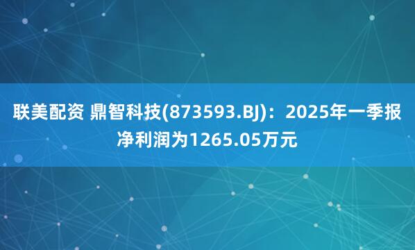 联美配资 鼎智科技(873593.BJ)：2025年一季报净利润为1265.05万元